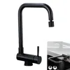 A black kitchen faucet is shown against a white background, with a smaller inset image showing the faucet installed in a sink. Produktbild-Vorschau