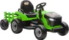 A green ride-on toy tractor with a trailer, shown from a three-quarter front-left angle against a white background. Náhľad obrázku produktu