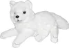 A white stuffed arctic fox is lying down on a white background. Náhled obrázku produktu