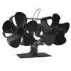 A black, dual-bladed fan designed to sit on top of a wood-burning stove. Voir les images du produit