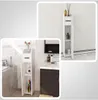 Collage of two images showing a slim white bathroom cabinet organizer in different settings. Produktbild-Vorschau