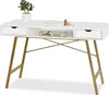 A white desk with gold legs is shown against a white background. Voir les images du produit