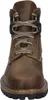 A close-up, front-facing view of a brown leather boot. Voir les images du produit