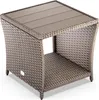 A wicker-style side table with a slatted top. Produktbild-Vorschau