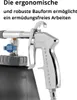 Close-up of a pneumatic cleaning gun attached to a black container. Voir les images du produit