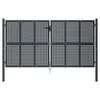 A dark gray metal garden gate with a perforated square pattern, shown from the front against a white background. Podgląd zdjęcia produktu