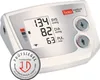 A white digital blood pressure monitor with a display showing readings and buttons for user selection. Produktbild-Vorschau