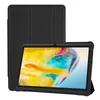 A black tablet case is shown behind a tablet displaying a colorful image. Produktbild-Vorschau