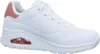 A white Skechers women's sneaker with pink accents is shown from the side against a white background. Produktbild-Vorschau