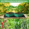 A collage showing a seed starter kit with grow lights and heat mat, along with close-ups of various plants like tomatoes, lettuce, cucumbers, and peppers. Náhled obrázku produktu