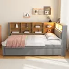 A bed with a bookshelf headboard in a room. Produktbild-Vorschau