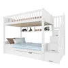 A white wooden bunk bed with a pull-out trundle bed and stairs with storage drawers. Anteprima dell’immagine prodotto