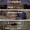 Collage of three images showcasing different modes of a smart home device: timing, countdown, and loop timing, with accompanying text descriptions and illustrative scenes. Podgląd zdjęcia produktu