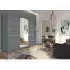 A modern bedroom or living room with a large sliding door wardrobe, a sofa, and a coffee table. Produktbild-Vorschau