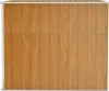 A full front view of a shed with a wood-grain finish and silver trim. Náhľad obrázku produktu