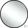 A round mirror with a black frame and two screws and wall plugs in the bottom right corner. Náhled obrázku produktu