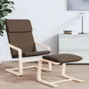 A brown fabric armchair and ottoman are placed on a wooden floor in a room with a white wall and a white cabinet. Produktbild-Vorschau