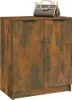 A brown wooden cabinet with two doors and a handbag on top. Podgląd zdjęcia produktu