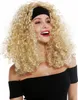 A woman wearing a black off-the-shoulder top and a blonde curly wig with a black headband. Produktbild-Vorschau