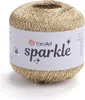 A ball of gold, sparkly yarn on a white background. Produktbild-Vorschau