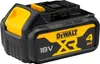 A close-up studio shot of a black and yellow DeWalt 18V XR 4Ah lithium-ion battery pack. Produktbild-Vorschau