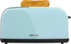 A light blue toaster with a slice of toast on a white background. Voir les images du produit