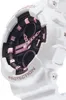 A close-up, angled view of a white Casio G-Shock watch with pink accents on the dial. Produktbild-Vorschau