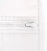 A close-up view of a white zipper on a white quilted fabric. Produktbild-Vorschau