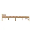 A side view of a wooden bed frame with a slatted base and a headboard. Produktbild-Vorschau