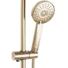 A close-up shot of a gold-colored showerhead and part of its mounting pole against a white background. Produktbild-Vorschau