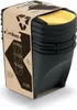 A set of three black recycling bins with yellow lids, stacked and presented in their packaging. Anteprima dell’immagine prodotto