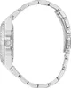 A side view of a silver watch with a metal band. Voir les images du produit