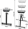 Two adjustable roller stands are shown with dimensions indicated by lines and text. Náhled obrázku produktu