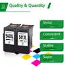 Two printer ink cartridges are shown, with text overlays describing their features. Produktbild-Vorschau