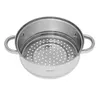 A stainless steel steamer pot with handles and a perforated insert is shown from a top-down perspective against a white background. Voir les images du produit