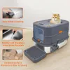 A cat litter box with a cat inside, surrounded by marketing text and images highlighting its features. Náhľad obrázku produktu
