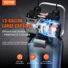 A close-up marketing image of an air compressor with text overlays highlighting its features. Produktbild-Vorschau