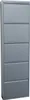 A tall, narrow, gray metal shoe cabinet with five flip-down doors is shown against a white background. Voir les images du produit