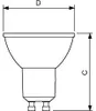 A technical drawing of a light bulb with dimensions indicated. Produktbild-Vorschau