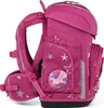 A pink backpack with silver star and unicorn motifs, shown from the side. Produktbild-Vorschau