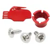 A set of vacuum cleaner replacement parts, including red plastic tools and silver screws, arranged on a white background. Voir les images du produit
