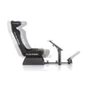 A black racing seat slider with pedals and a steering wheel mount, shown on a white background. Produktbild-Vorschau