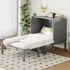 A grey Murphy bed is open and extended, with a white mattress and bedding. Produktbild-Vorschau