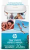 Packaging for HP Zink Photo Paper for Sprocket printers, featuring images of people enjoying photos and the ocean. Produktbild-Vorschau