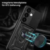 A black armor phone case with a ring holder is shown attached to a car vent mount. The background is dark and appears to be the interior of a car. Produktbild-Vorschau