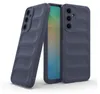 Two dark blue phone cases are shown, one in front of the other, with a phone screen visible between them. Produktbild-Vorschau