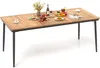 A wooden outdoor dining table set for a meal with food and drinks. Produktbild-Vorschau