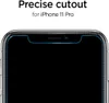 Close-up of the top of a smartphone screen with a protective glass overlay, highlighting the precise cutout for the camera and sensors. Produktbild-Vorschau