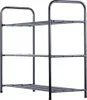 A black metal shoe rack with three shelves against a white background. Produktbild-Vorschau