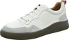 A white leather low-top sneaker with gray suede accents and a brown sole, shown from a side angle against a white background. Produktbild-Vorschau